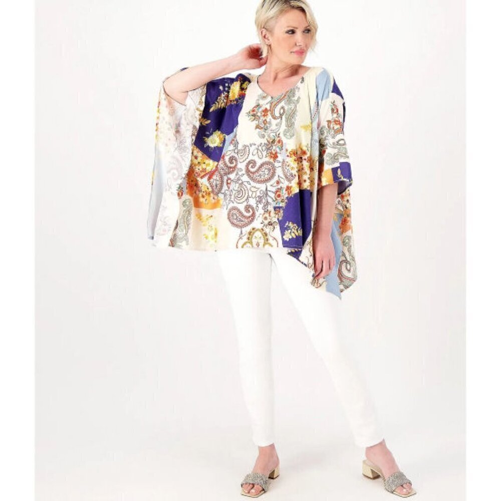 Tolani Collection Patchwork Caftan Kimono 2X 3X 4X Tunic Top Artsy Oversized NWT
